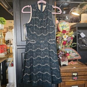 love, Fire Dark Green Lace A-Line Mini Dress with Nude Lining